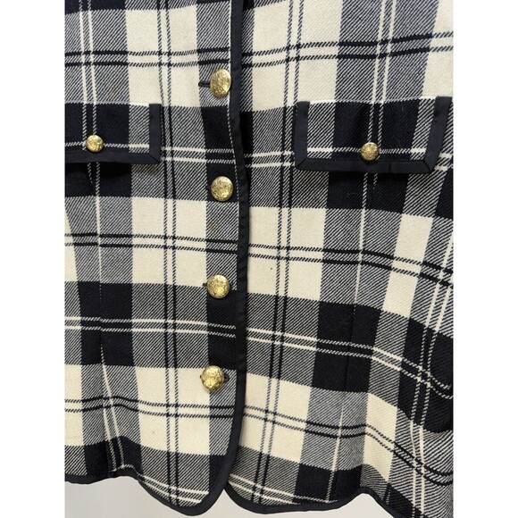 Talbots Vintage Wool Blazer Jacket Gold Pearl Button Boucle Plaid Black USA 12 - Picture 4 of 16